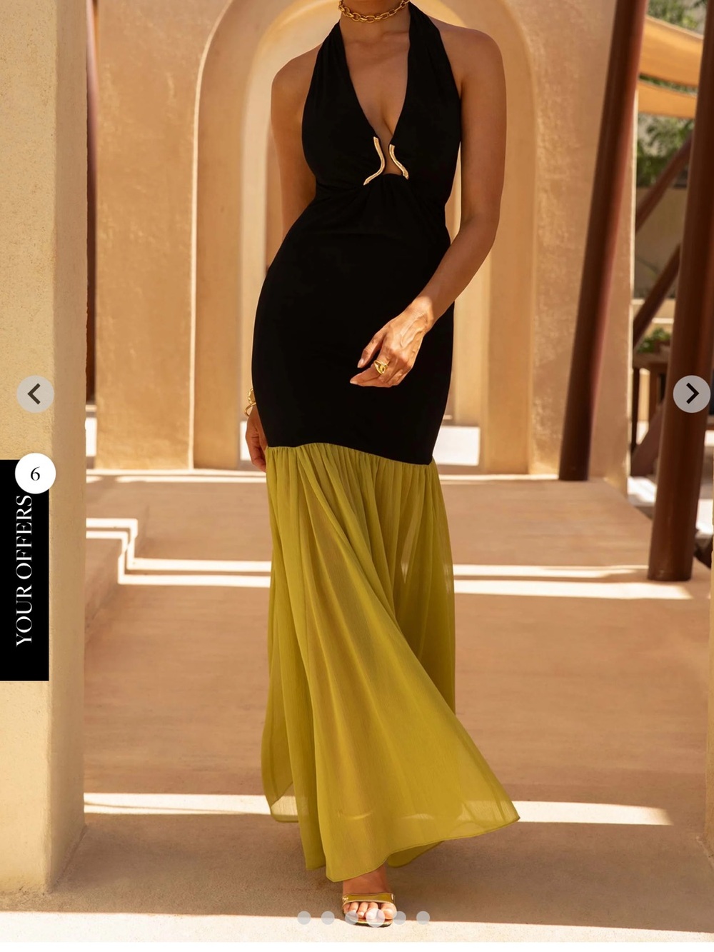 Black and Olive Two-Tone Halter Evening Dress